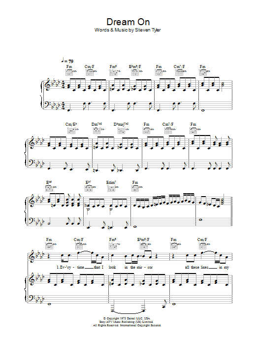 Aerosmith Dream On sheet music notes and chords arranged for Very Easy Piano