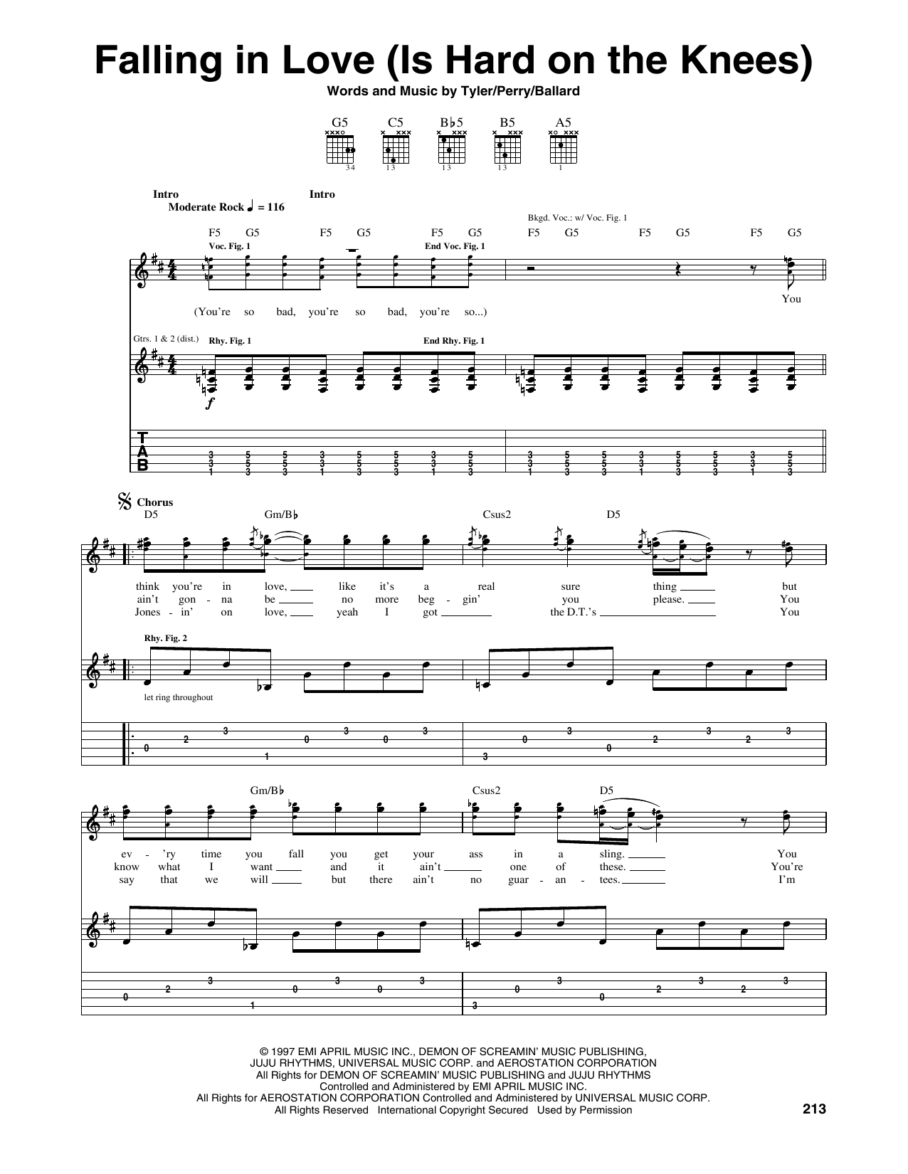 Aerosmith Falling In Love (Is Hard On The Knees) sheet music notes and chords arranged for Guitar Tab