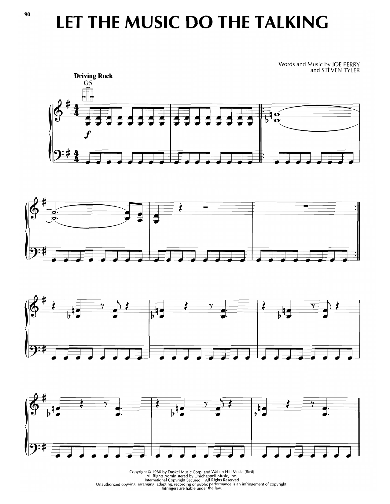 Aerosmith Let The Music Do The Talking sheet music notes and chords arranged for Piano, Vocal & Guitar Chords (Right-Hand Melody)