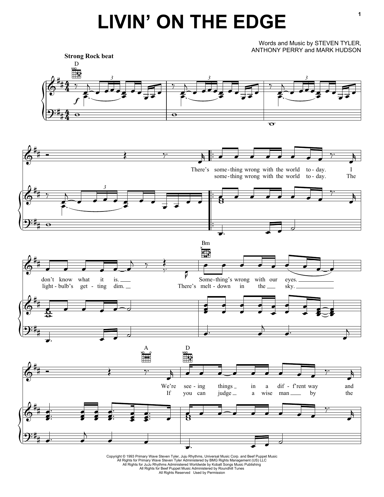 Aerosmith Livin' On The Edge sheet music notes and chords arranged for Piano, Vocal & Guitar Chords (Right-Hand Melody)