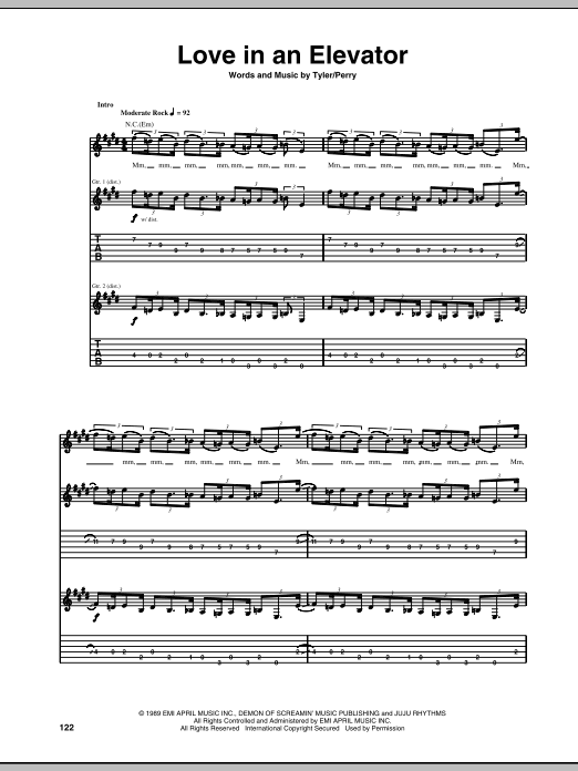 Aerosmith Love In An Elevator sheet music notes and chords arranged for Piano, Vocal & Guitar Chords (Right-Hand Melody)