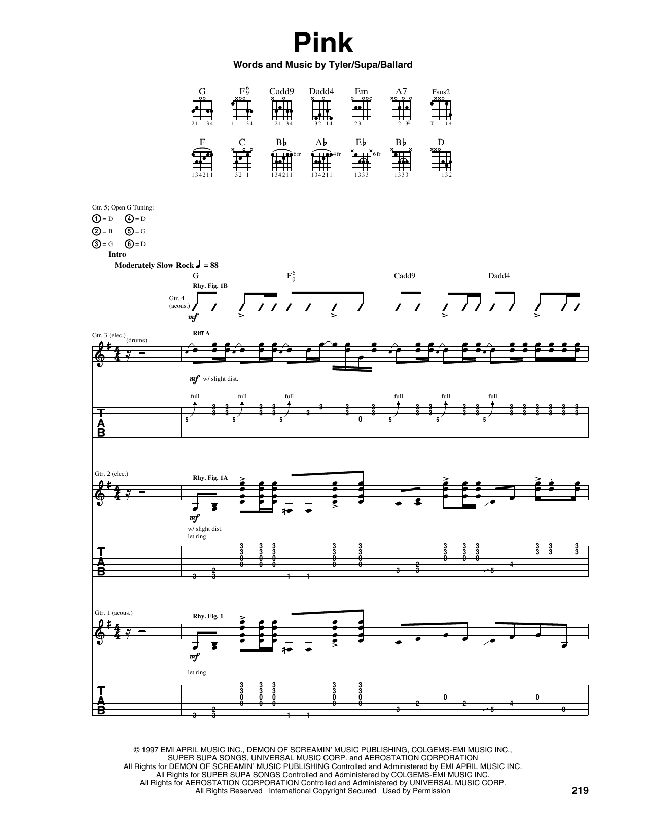 Aerosmith Pink sheet music notes and chords. Download Printable PDF.