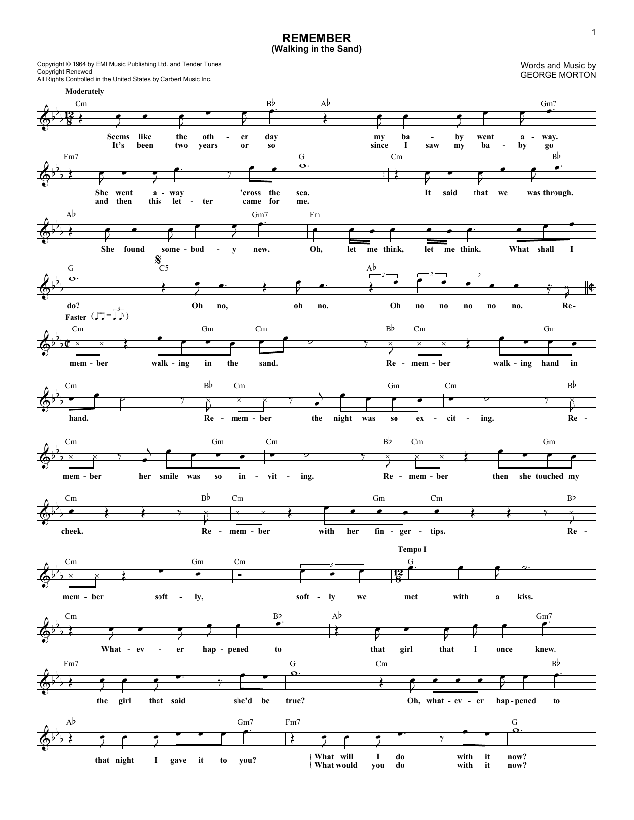 Aerosmith Remember (Walking In The Sand) sheet music notes and chords. Download Printable PDF.