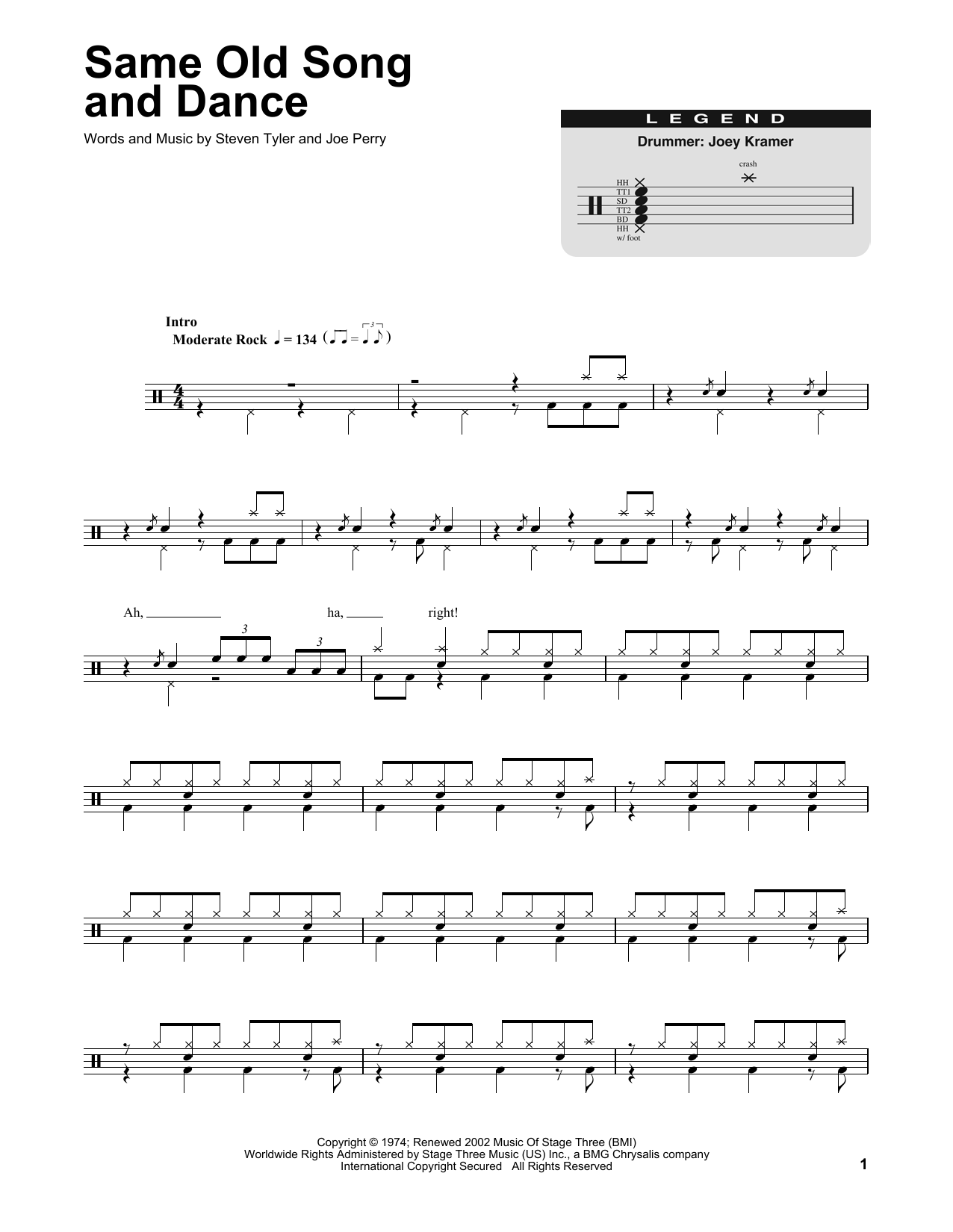 Aerosmith Same Old Song And Dance sheet music notes and chords. Download Printable PDF.