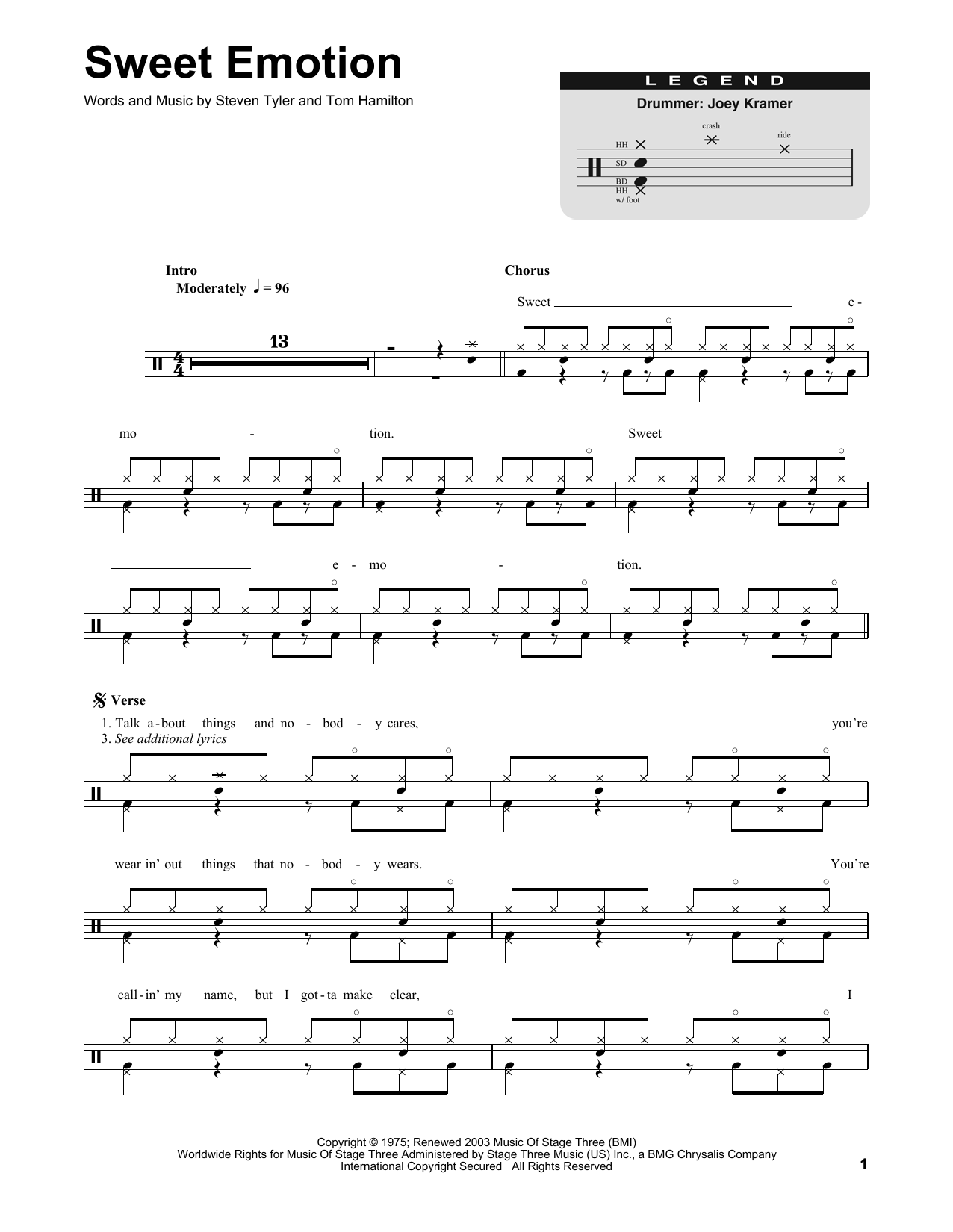 Aerosmith Sweet Emotion sheet music notes and chords arranged for Piano Solo