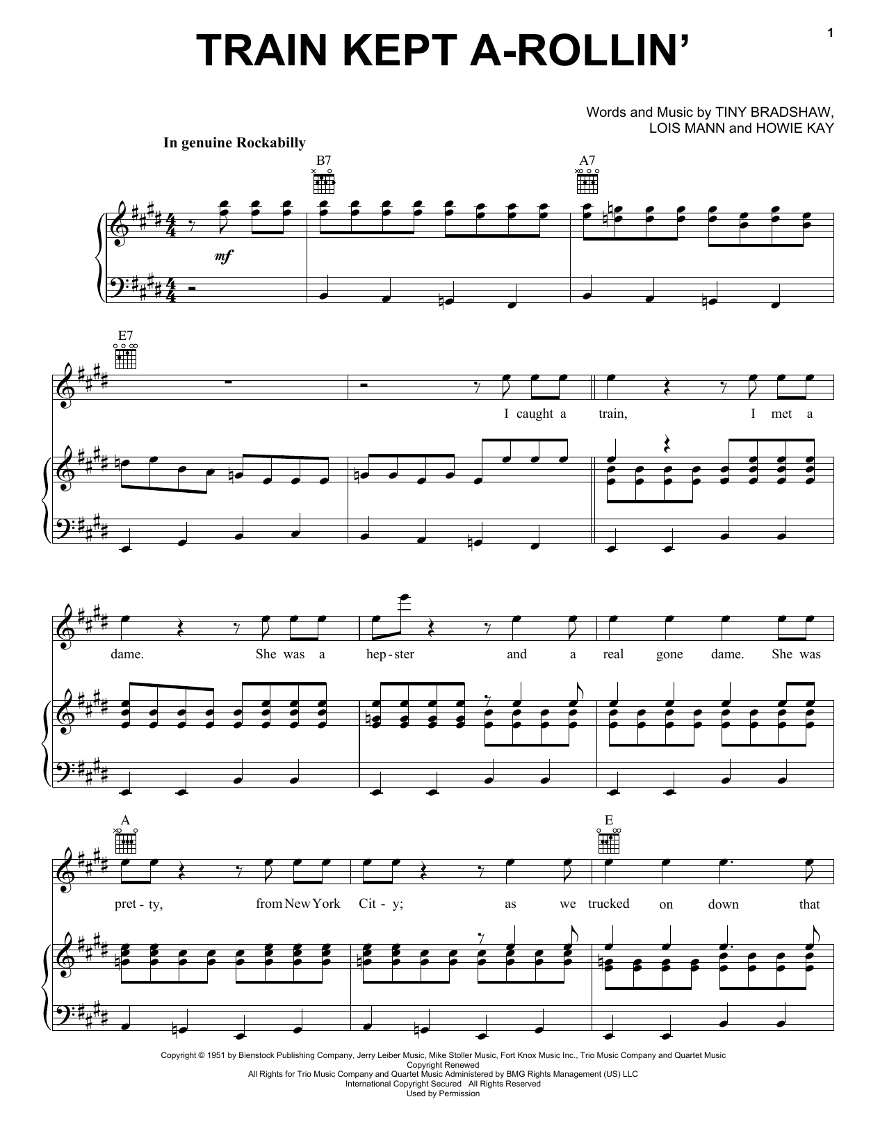 Aerosmith Train Kept A-Rollin' sheet music notes and chords. Download Printable PDF.