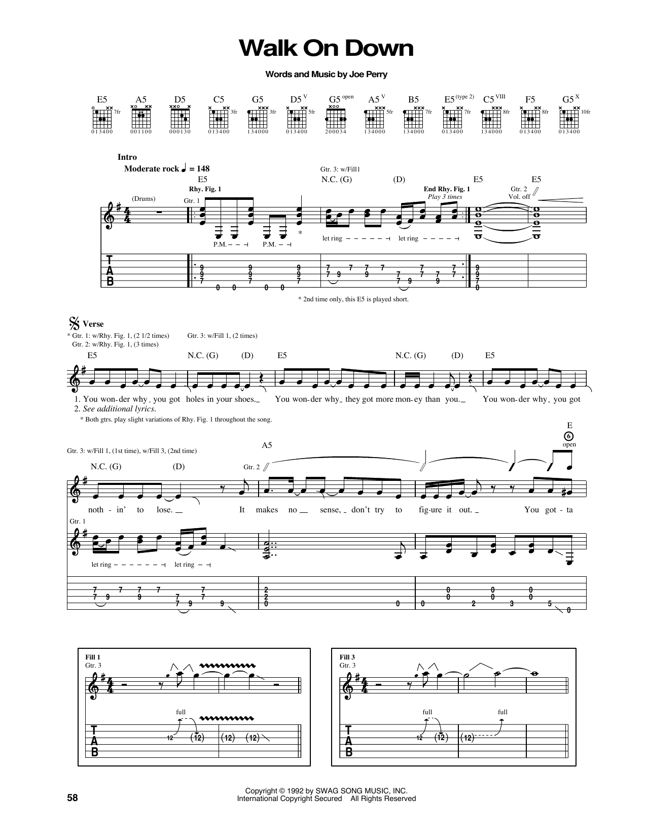 Learn to play Aerosmith Walk On Down sheet music for Guitar Tab in minutes. Price: 7.8900$ Aerosmith Walk On Down sheet music notes and chords arranged for Guitar Tab