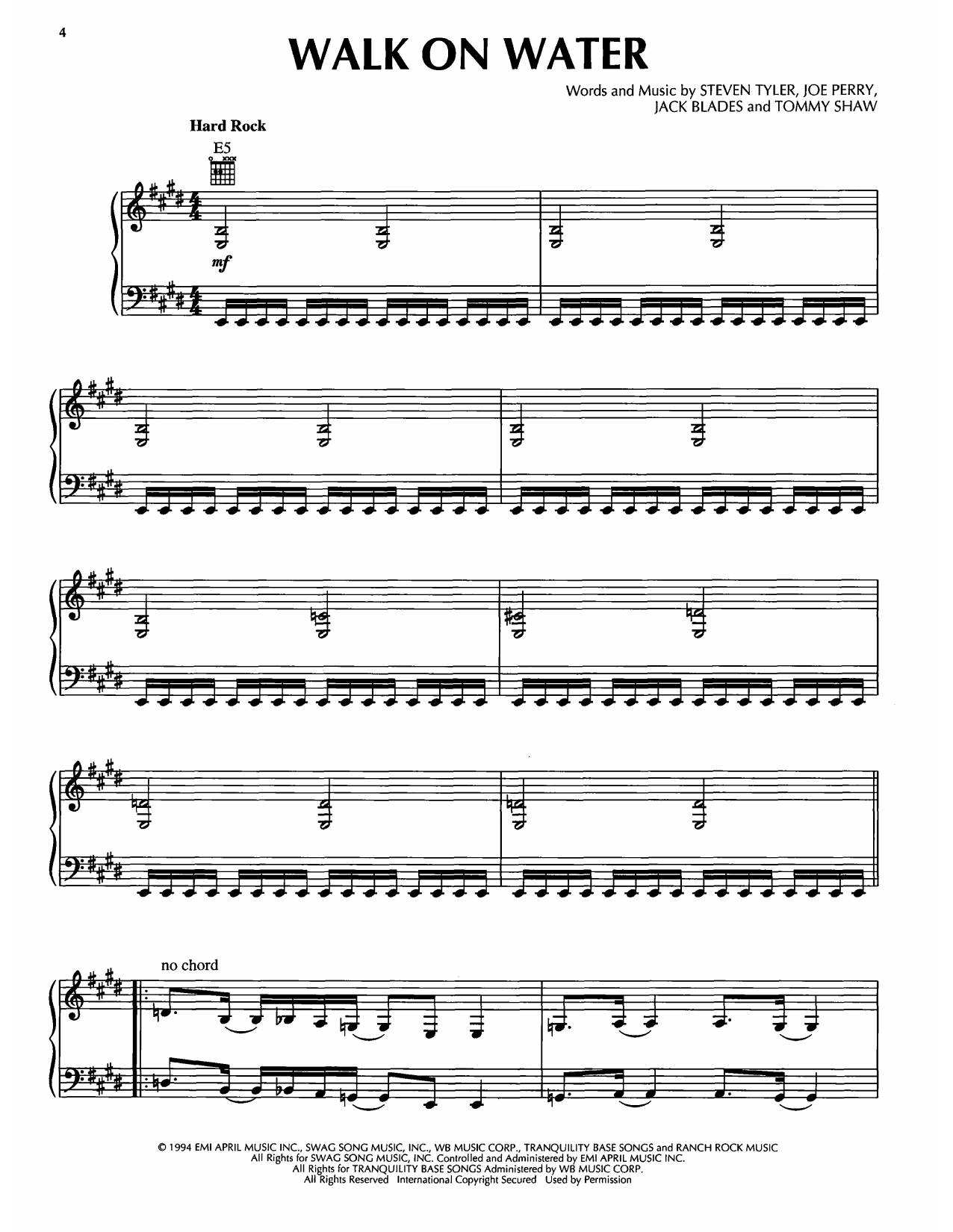 Aerosmith Walk On Water sheet music notes and chords arranged for Piano, Vocal & Guitar Chords (Right-Hand Melody)