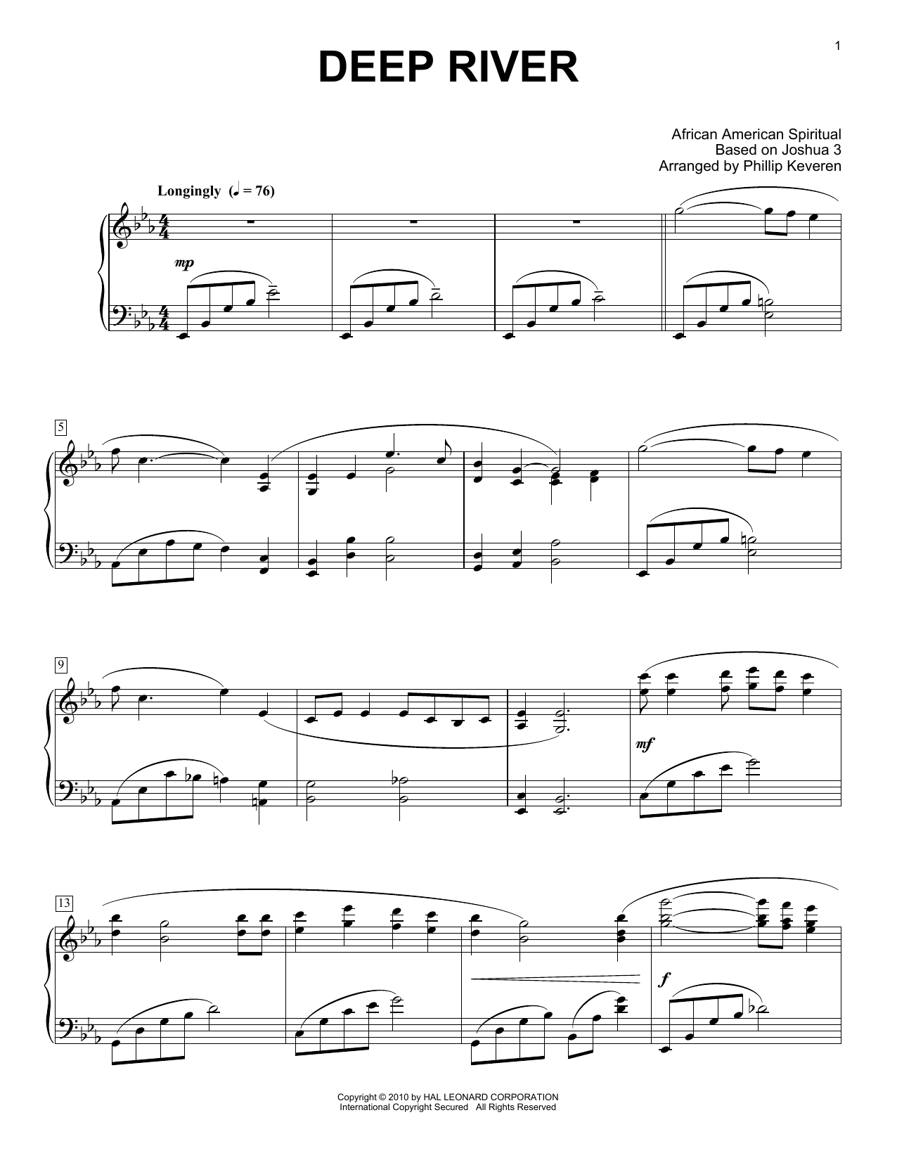 African-American Spiritual Deep River sheet music notes and chords. Download Printable PDF.