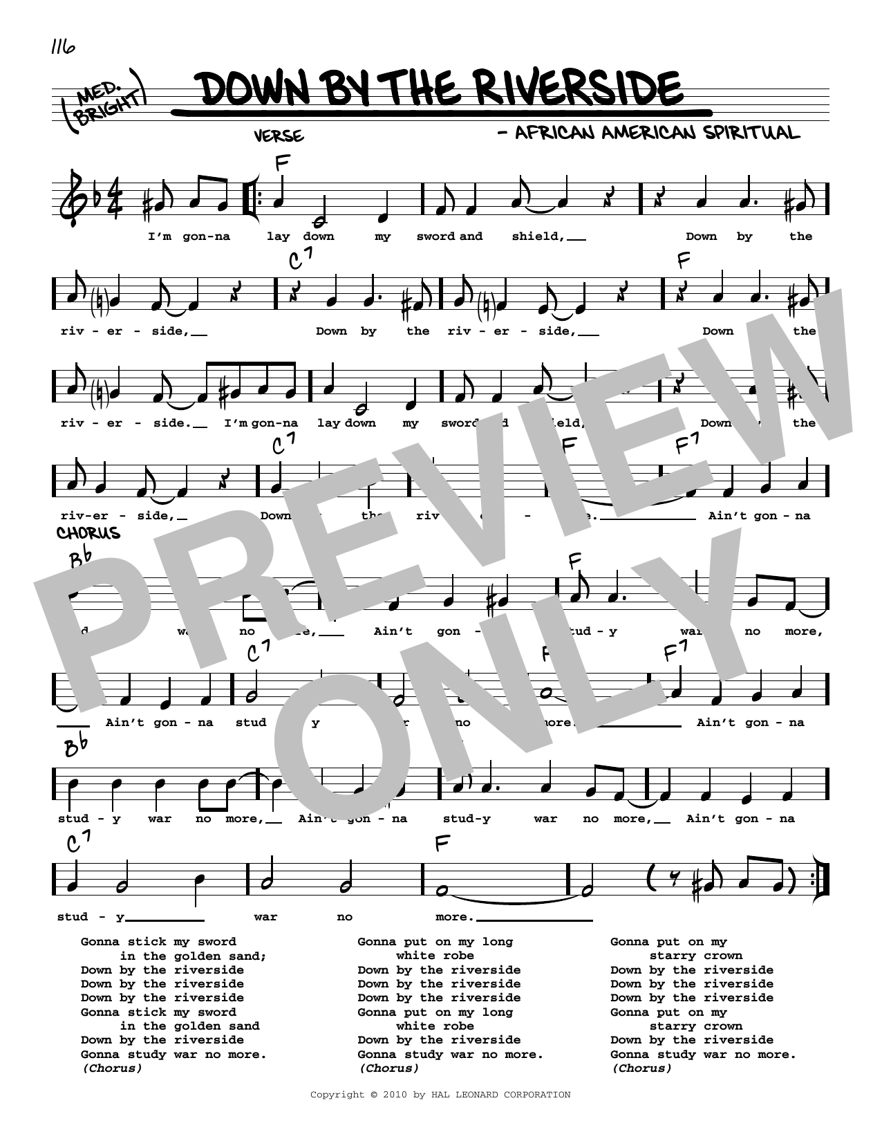 African American Spiritual Down By The Riverside (arr. Robert Rawlins) sheet music notes and chords. Download Printable PDF.