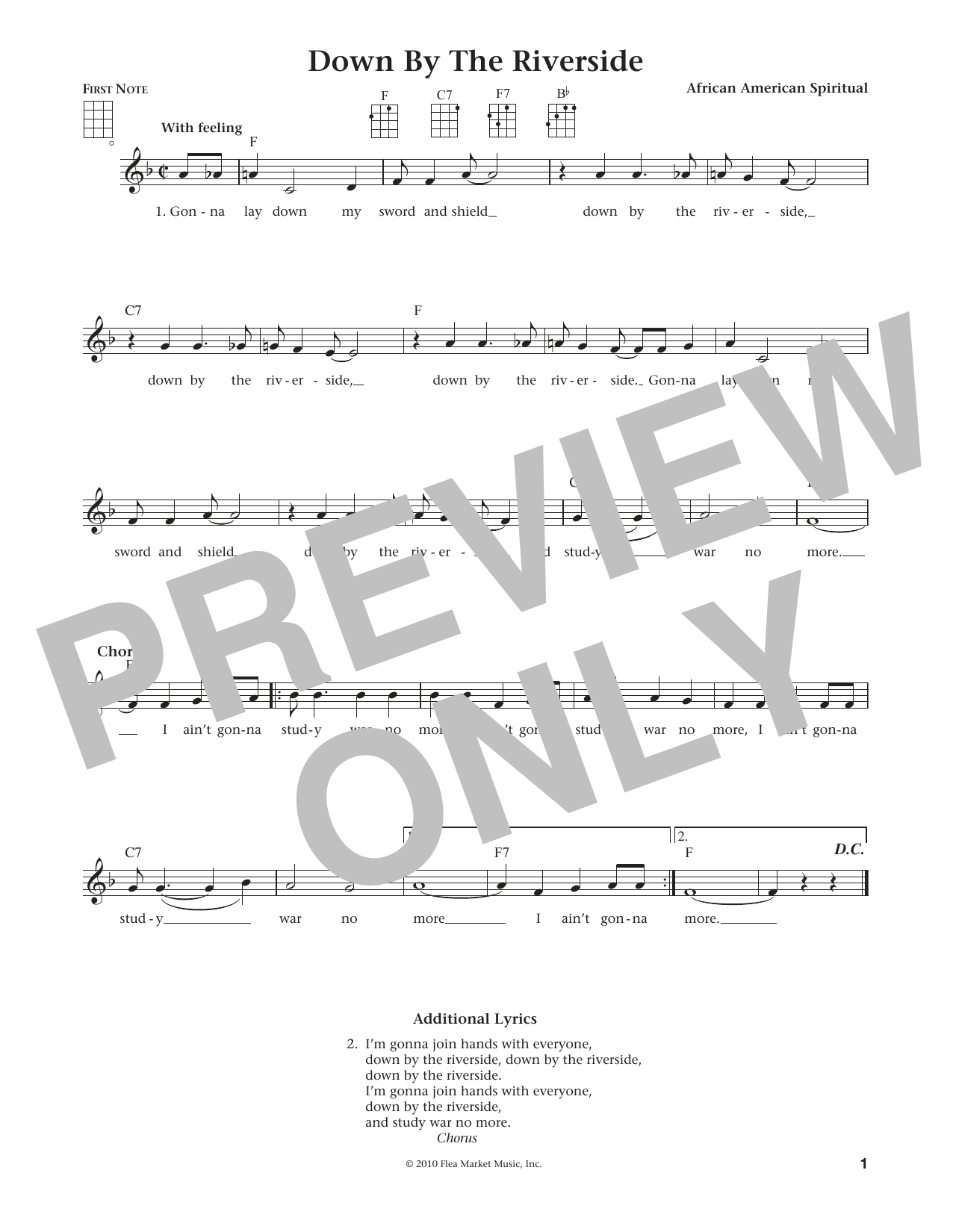 African American Spiritual Down By The Riverside (from The Daily Ukulele) (arr. Liz and Jim Beloff) sheet music notes and chords. Download Printable PDF.