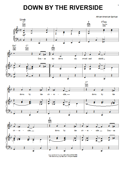 African-American Spiritual Down By The Riverside sheet music notes and chords. Download Printable PDF.