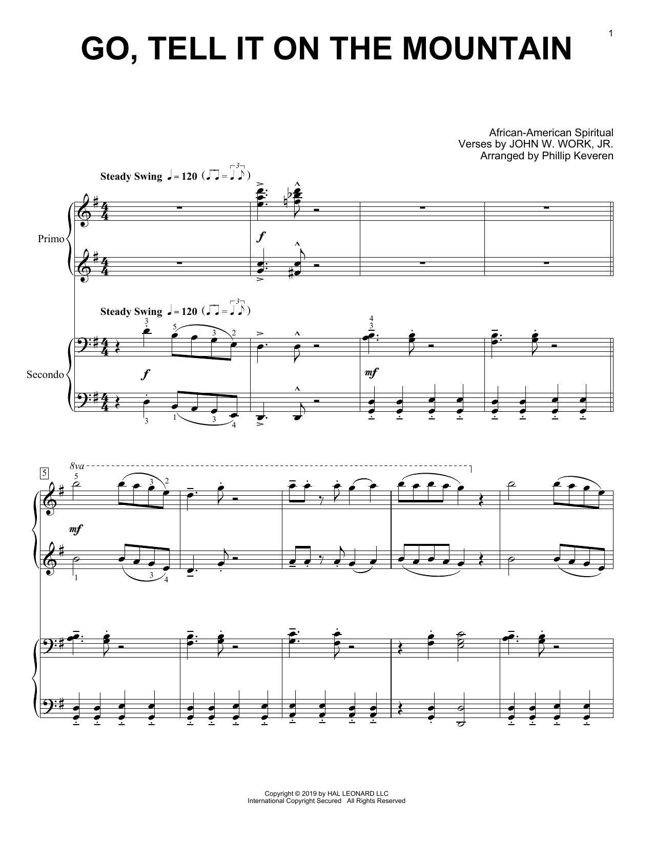 African-American Spiritual Go, Tell It On The Mountain (arr. Phillip Keveren) sheet music notes and chords. Download Printable PDF.