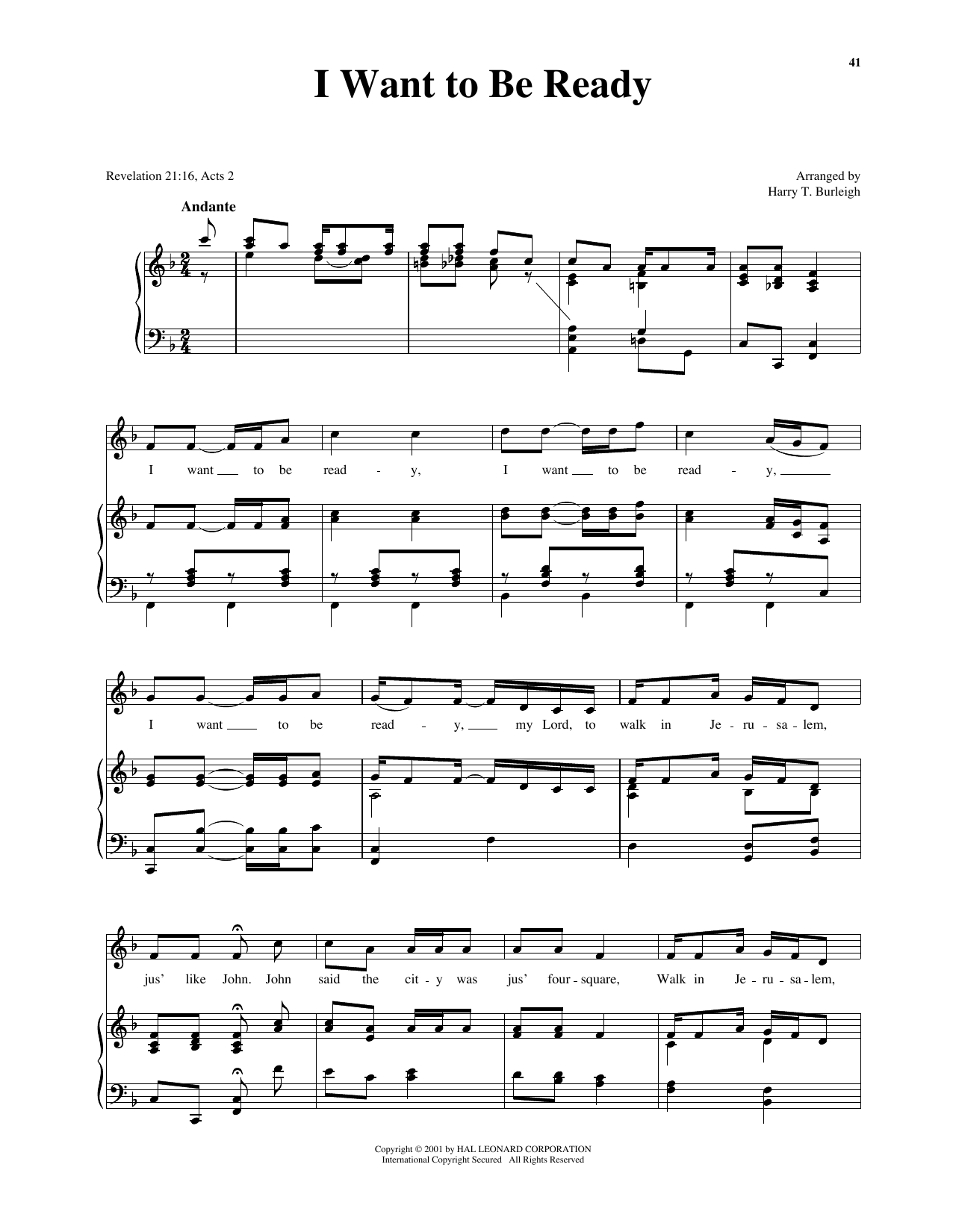 African American Spiritual I Want To Be Ready (arr. Richard Walters) (High Voice) sheet music notes and chords arranged for Piano & Vocal