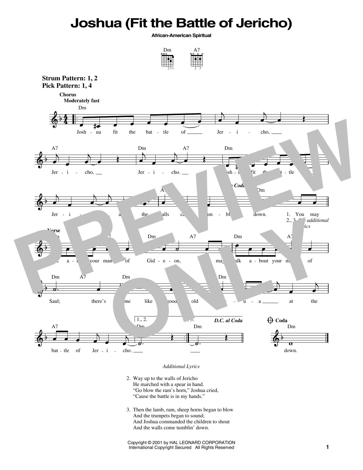 African-American Spiritual Joshua (Fit The Battle Of Jericho) sheet music notes and chords. Download Printable PDF.