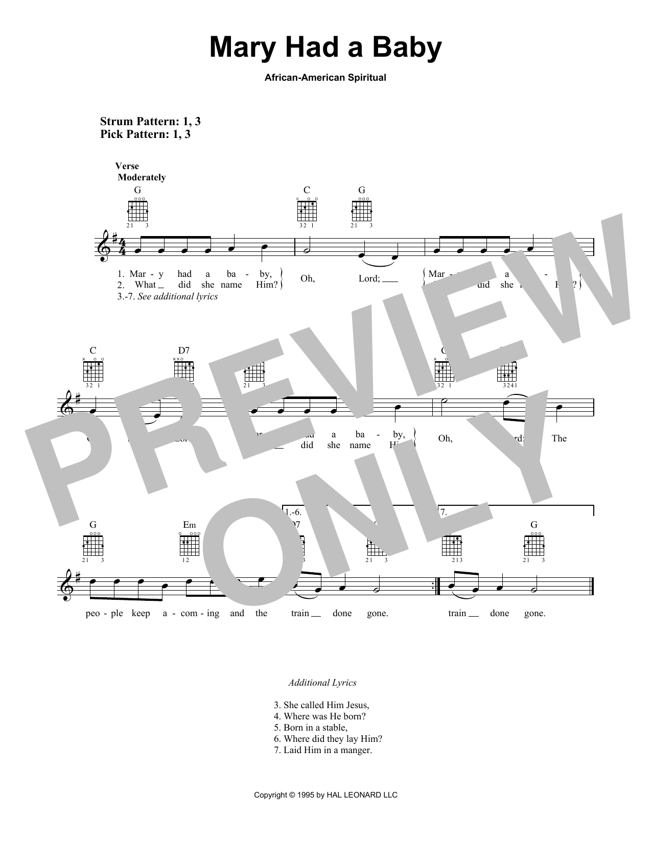 African-American Spiritual Mary Had A Baby sheet music notes and chords. Download Printable PDF.