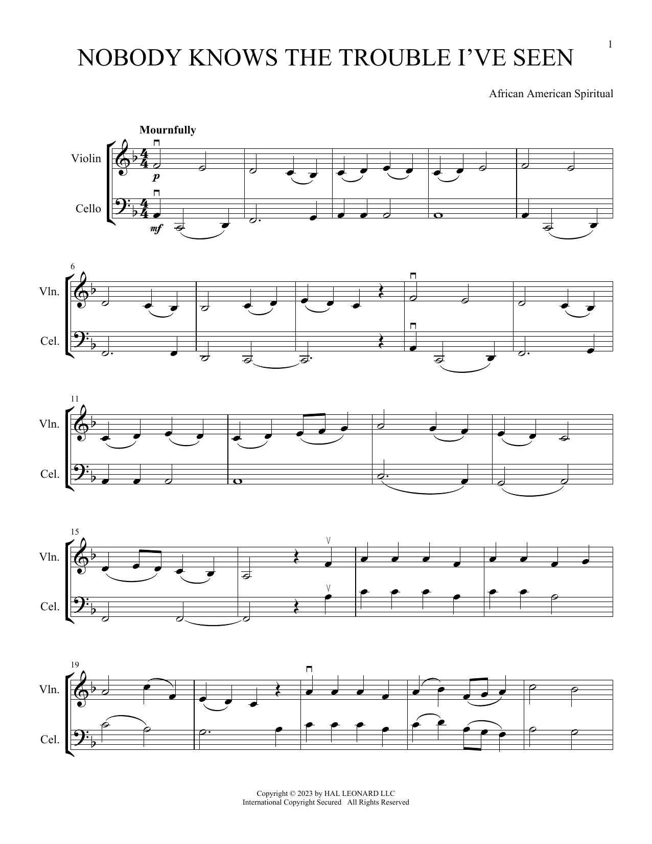 African American Spiritual Nobody Knows The Trouble I've Seen (arr. Michelle Hynson) sheet music notes and chords. Download Printable PDF.