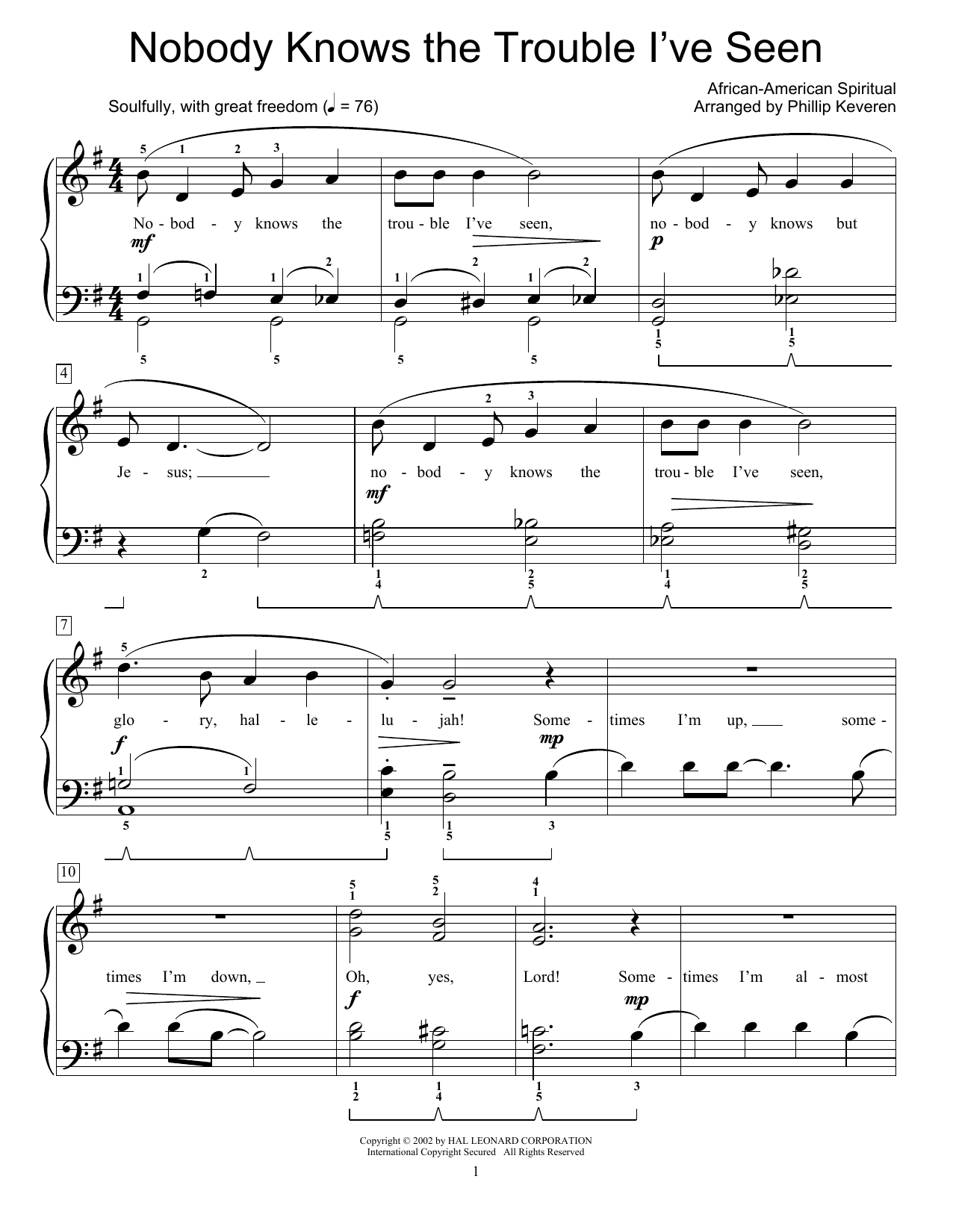 African-American Spiritual Nobody Knows The Trouble I've Seen sheet music notes and chords. Download Printable PDF.