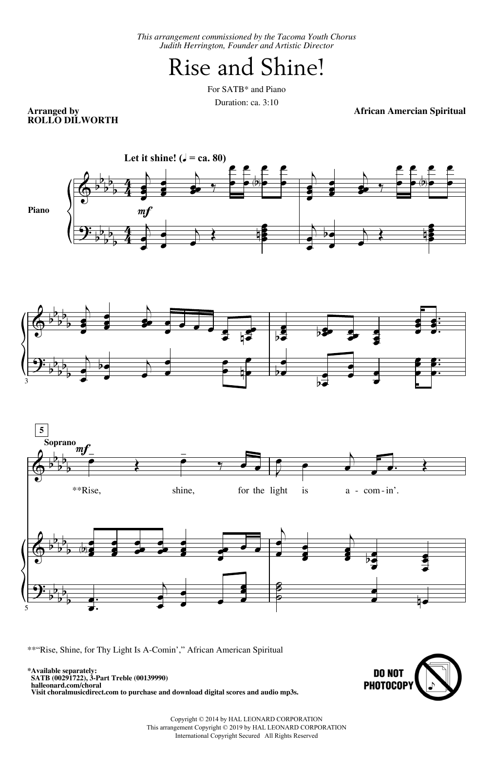 Learn to play African-American Spiritual 'Rise And Shine! (arr. Rollo Dilworth) sheet music for SATB Choir in minutes. Price: 3.9900$ African-American Spiritual 'Rise And Shine! (arr. Rollo Dilworth) sheet music notes and chords arranged for SATB Choir