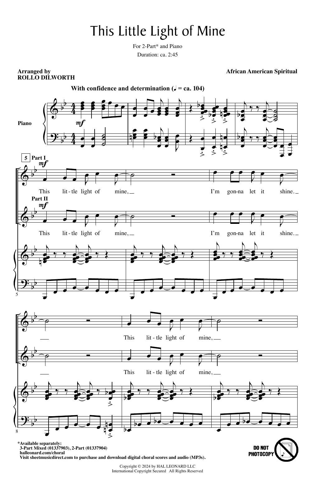 African-American Spiritual This Little Light Of Mine (arr. Rollo Dilworth) sheet music notes and chords. Download Printable PDF.