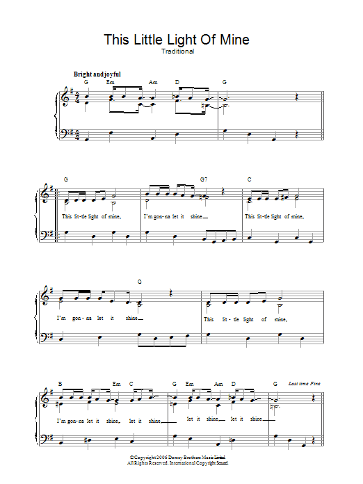 African-American Spiritual This Little Light Of Mine sheet music notes and chords. Download Printable PDF.