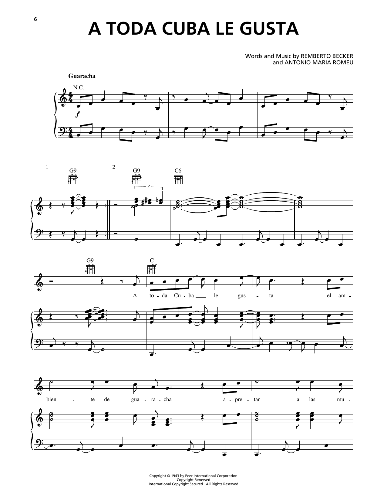 Learn to play Afro-Cuban All Stars A Toda Cuba Le Gusta sheet music for Piano, Vocal & Guitar Chords (Right-Hand Melody) in minutes. Price: 7.8900$ Afro-Cuban All Stars A Toda Cuba Le Gusta sheet music notes and chords arranged for Piano, Vocal & Guitar Chords (Right-Hand Melody)