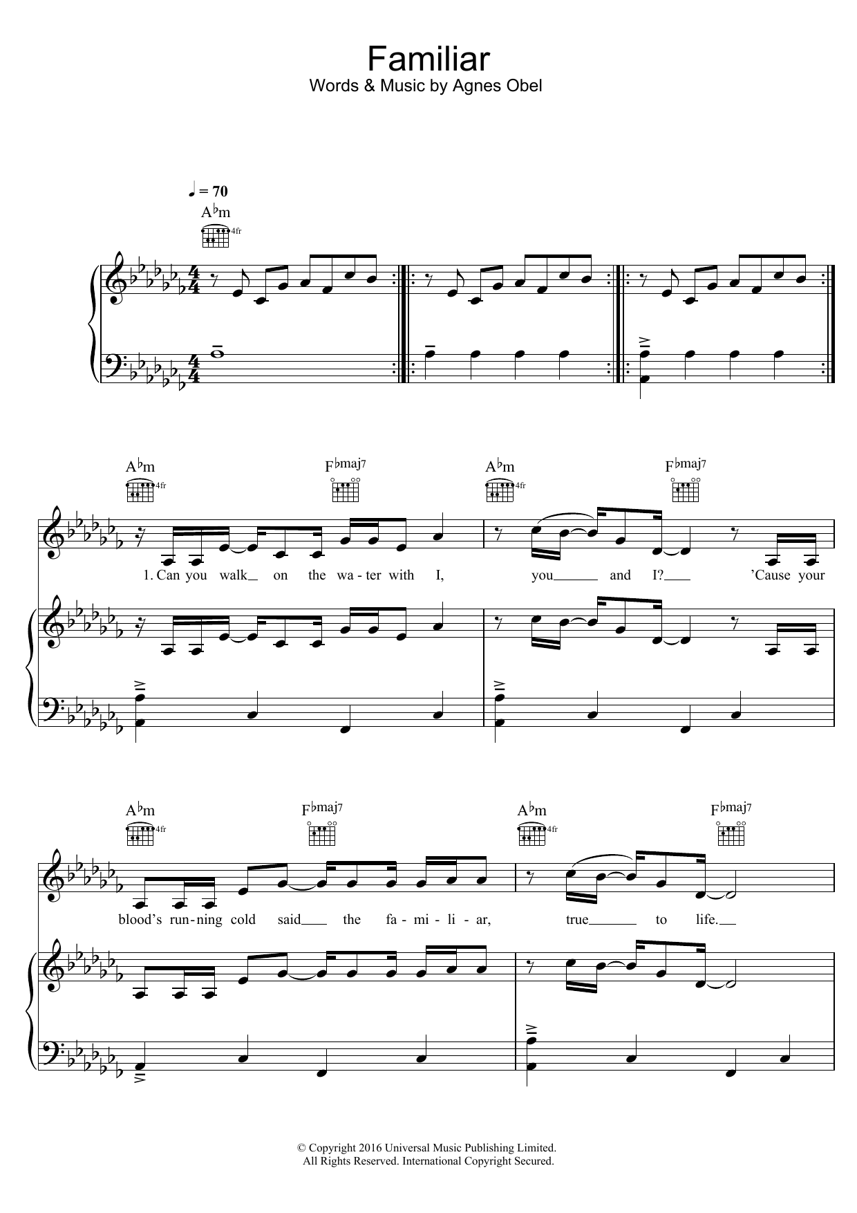 Agnes Obel Familiar sheet music notes and chords. Download Printable PDF.