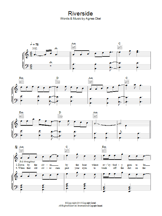 Agnes Obel Riverside sheet music notes and chords. Download Printable PDF.