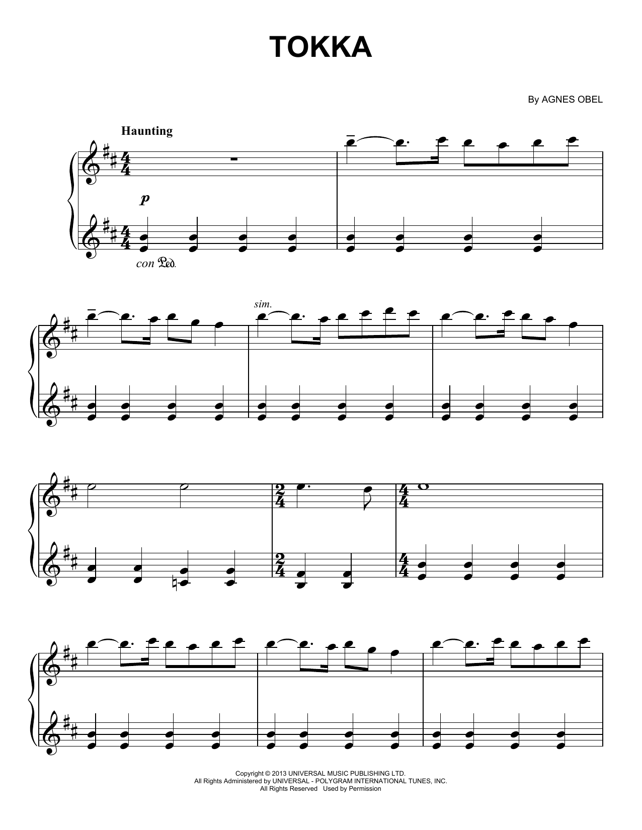 Agnes Obel Tokka sheet music notes and chords. Download Printable PDF.