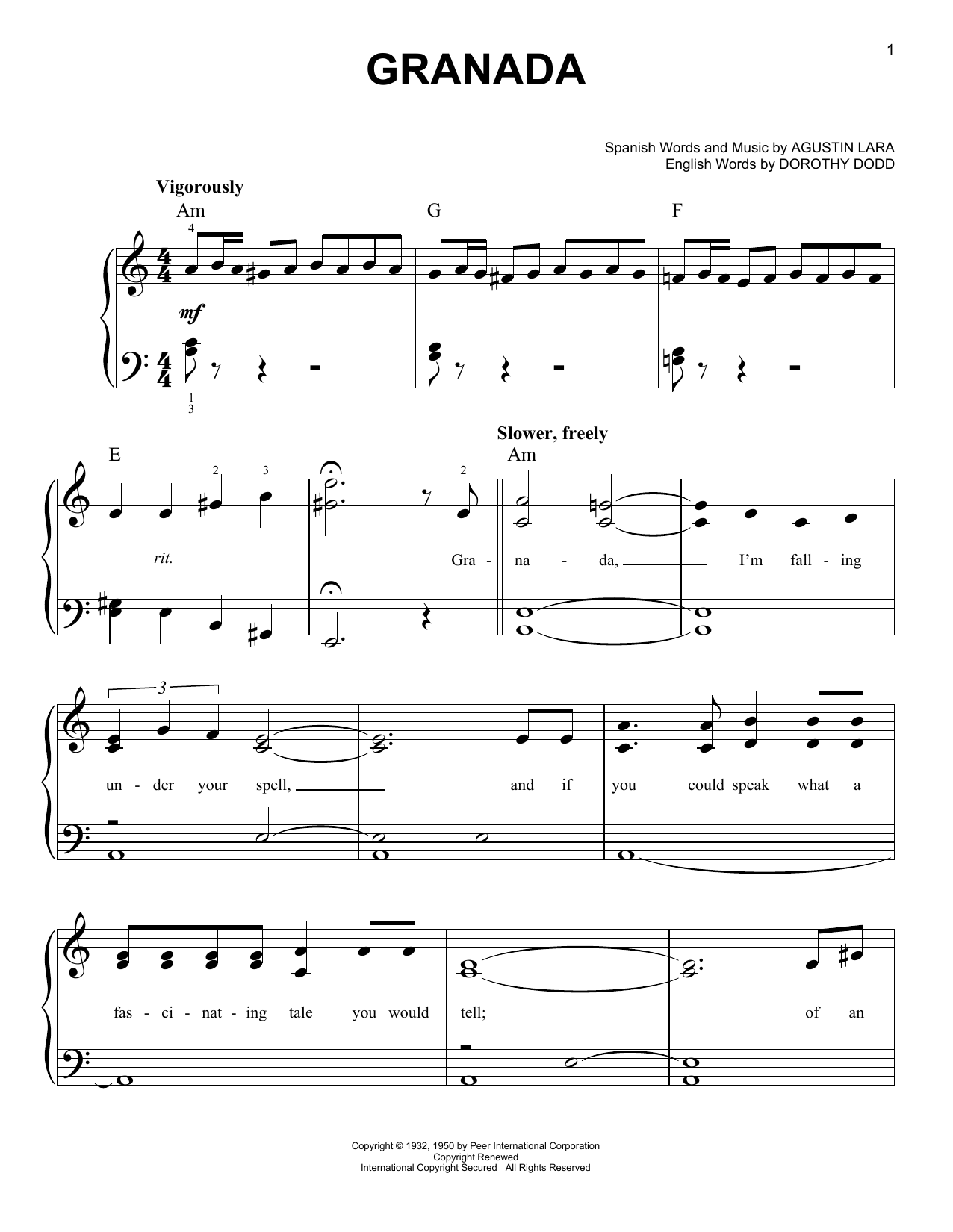 Agustin Lara Granada sheet music notes and chords. Download Printable PDF.