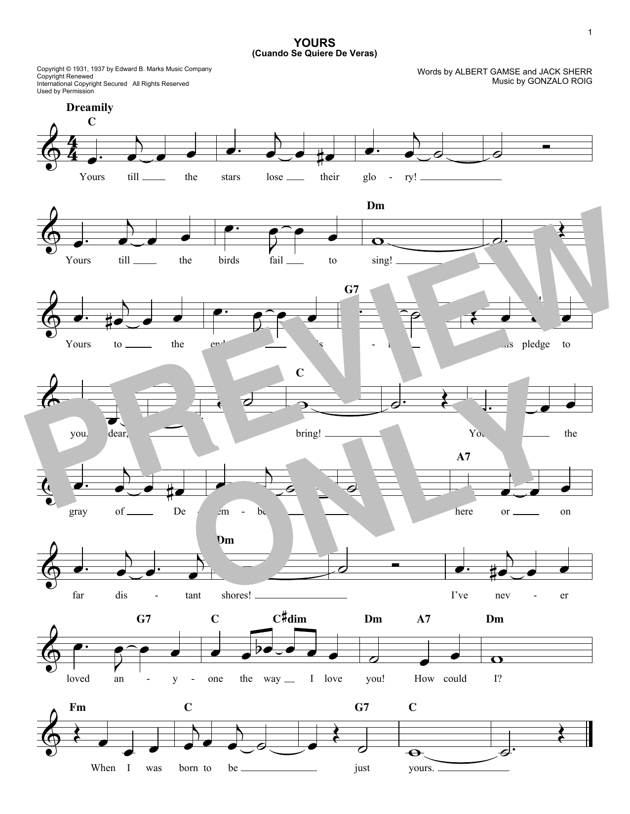 Agustin Rodriguez Yours (Quiereme Mucho) sheet music notes and chords. Download Printable PDF.