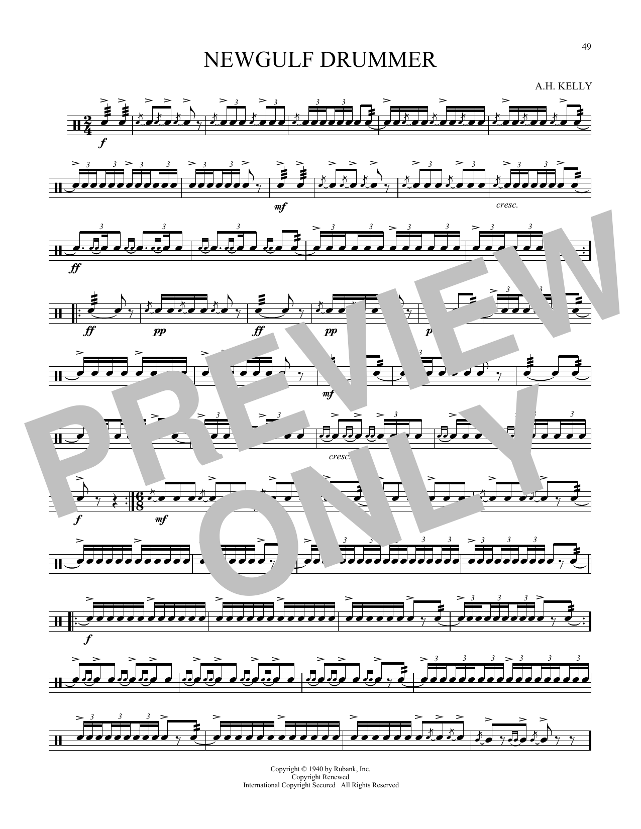 Learn to play A.H. Kelly Newgulf Drummer sheet music for Snare Drum Solo in minutes. Price: 6.9900$ A.H. Kelly Newgulf Drummer sheet music notes and chords arranged for Snare Drum Solo