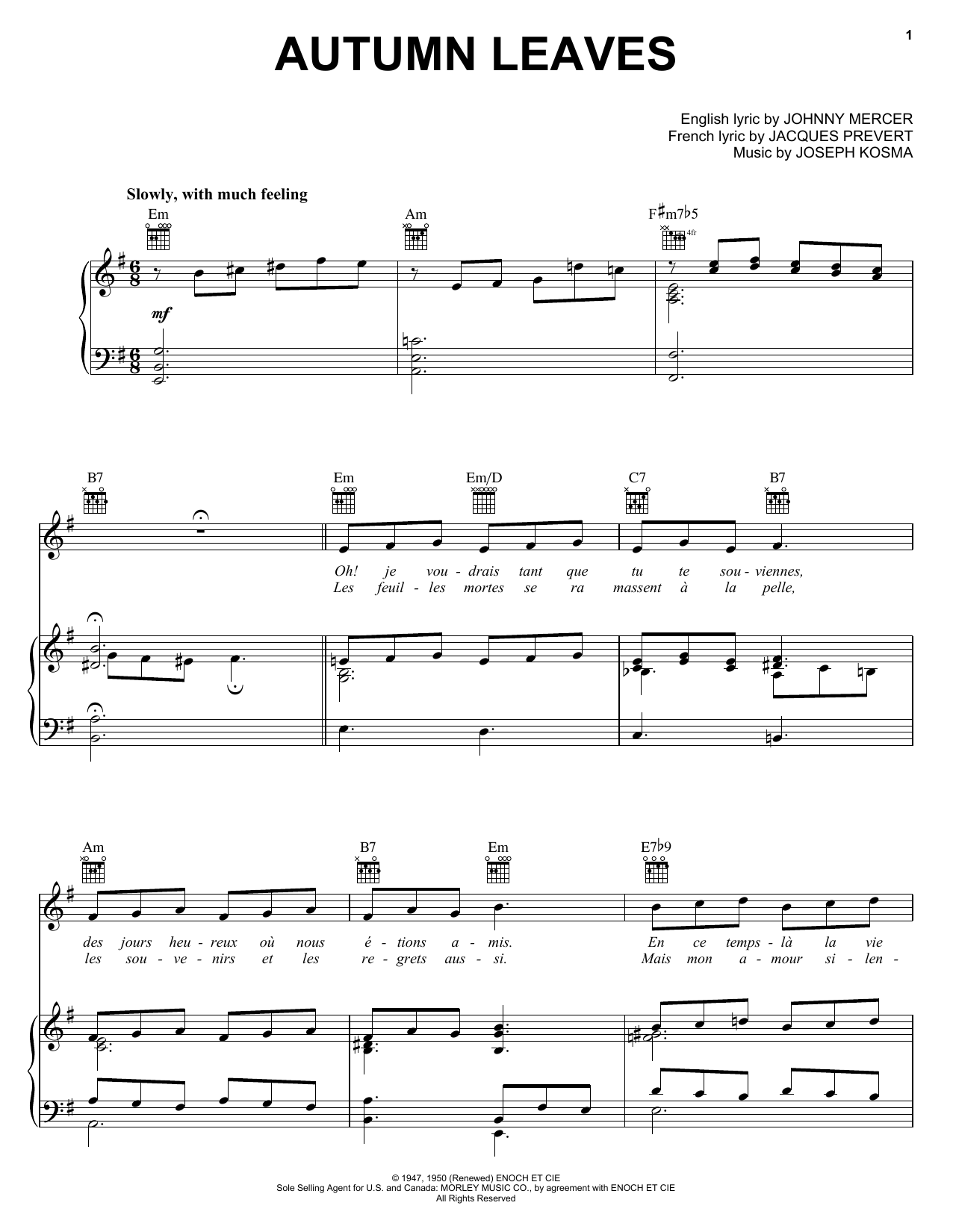 Ahmad Jamal Autumn Leaves sheet music notes and chords. Download Printable PDF.