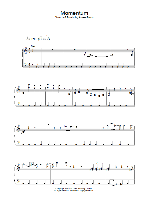 Aimee Mann Momentum sheet music notes and chords arranged for Piano, Vocal & Guitar Chords