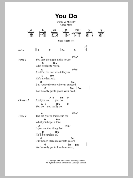 Aimee Mann You Do sheet music notes and chords. Download Printable PDF.