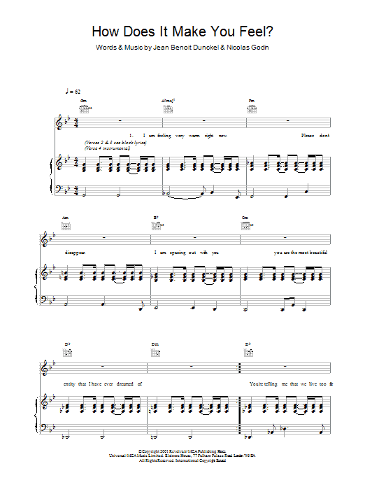 Air How Does It Make You Feel? sheet music notes and chords arranged for Piano, Vocal & Guitar Chords