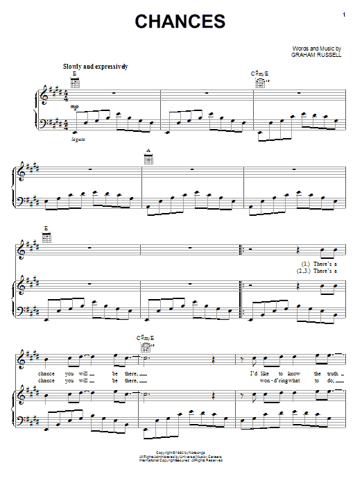 Air Supply Chances sheet music notes and chords arranged for Piano, Vocal & Guitar Chords (Right-Hand Melody)