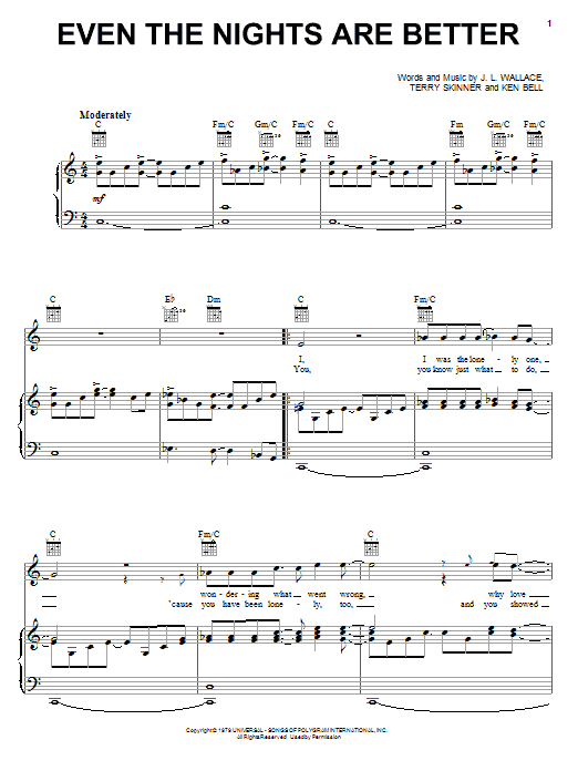 Air Supply Even The Nights Are Better sheet music notes and chords. Download Printable PDF.