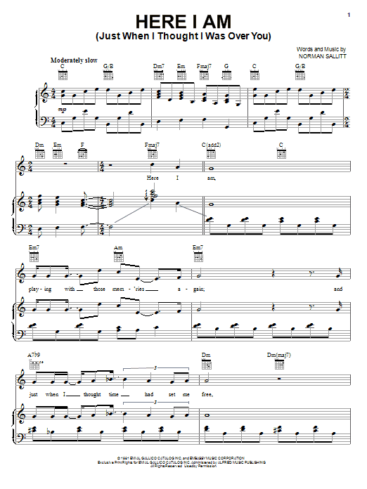 Air Supply Here I Am (Just When I Thought I Was Over You) sheet music notes and chords arranged for Piano, Vocal & Guitar Chords (Right-Hand Melody)