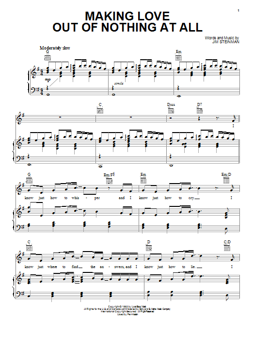 Air Supply Making Love Out Of Nothing At All sheet music notes and chords arranged for Piano, Vocal & Guitar Chords (Right-Hand Melody)