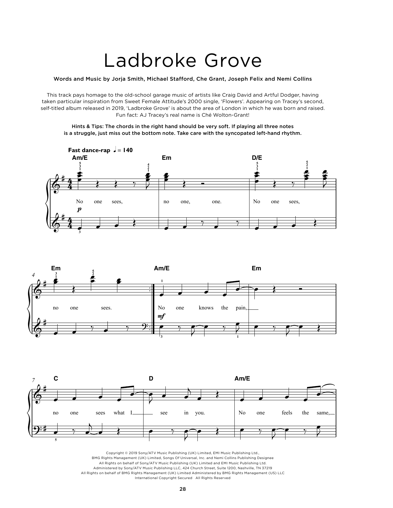 AJ Tracey Ladbroke Grove sheet music notes and chords. Download Printable PDF.