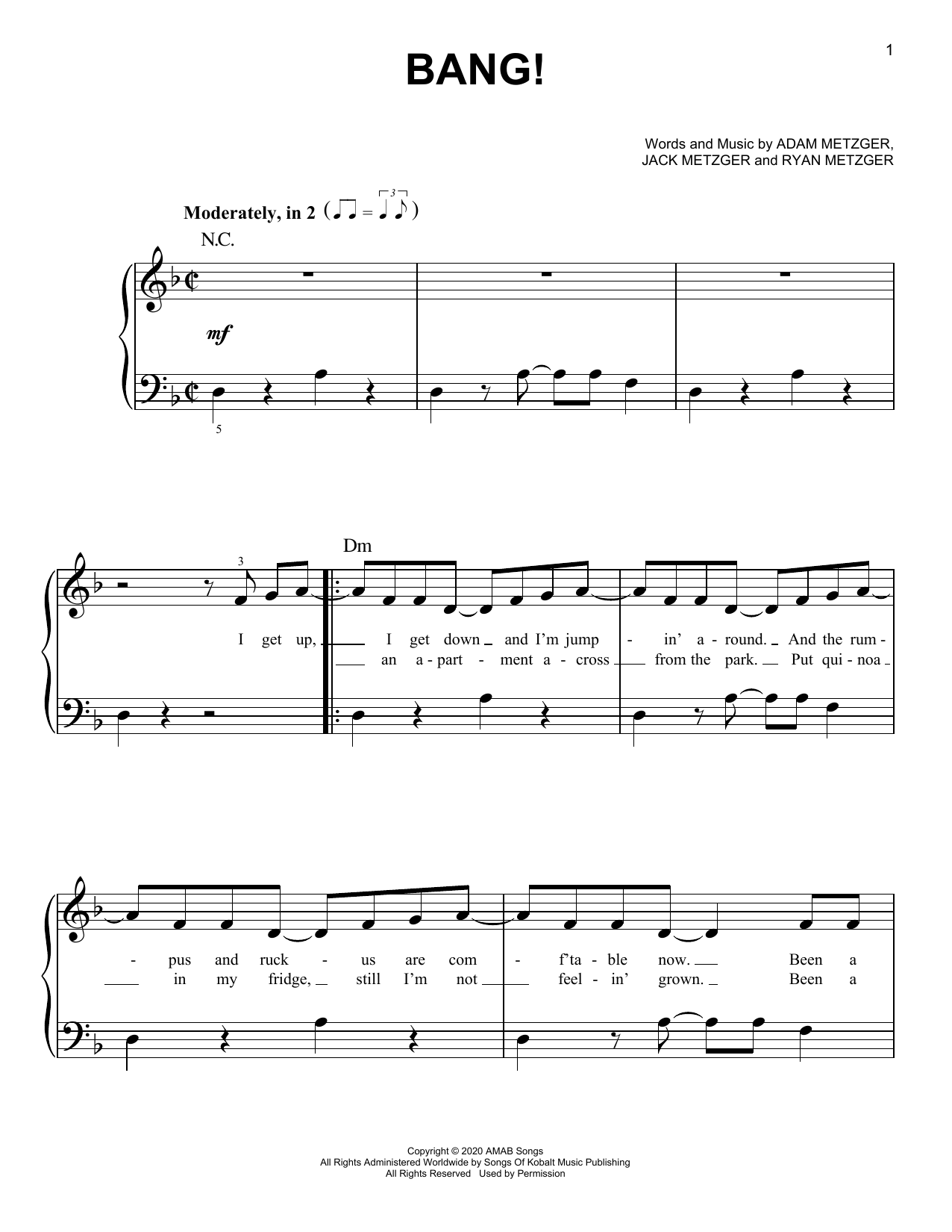 AJR Bang! sheet music notes and chords. Download Printable PDF.