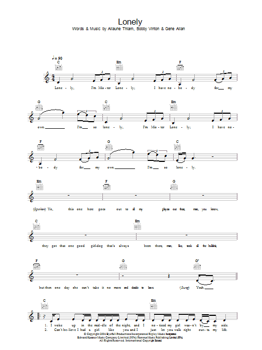 Akon Lonely sheet music notes and chords arranged for Piano, Vocal & Guitar Chords