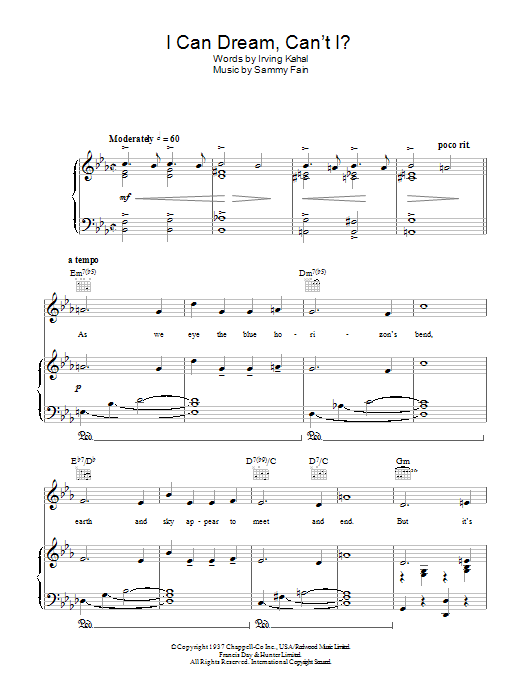 Learn to play Al Bowlly I Can Dream, Can't I? (from Right This Way) sheet music for Piano, Vocal & Guitar Chords in minutes. Price: 7.8900$ Al Bowlly I Can Dream, Can't I? (from Right This Way) sheet music notes and chords arranged for Piano, Vocal & Guitar Chords