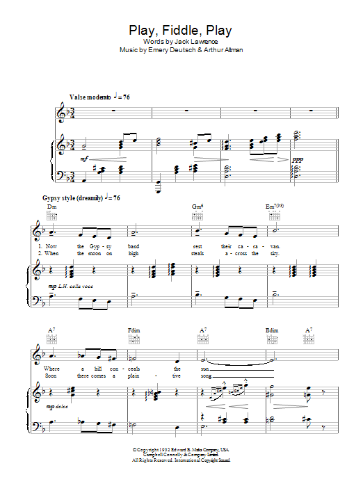 Learn to play Al Bowlly Play, Fiddle, Play sheet music for Piano, Vocal & Guitar Chords in minutes. Price: 7.8900$ Al Bowlly Play, Fiddle, Play sheet music notes and chords arranged for Piano, Vocal & Guitar Chords