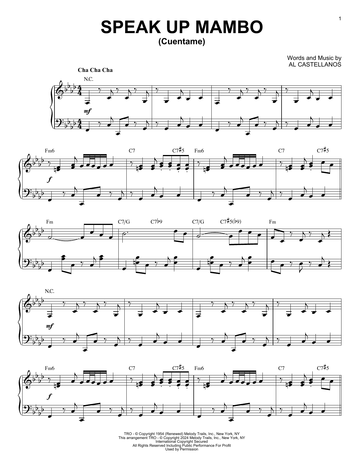 Al Castellanos Speak Up Mambo (Cuentame) (arr. Brent Edstrom) sheet music notes and chords. Download Printable PDF.