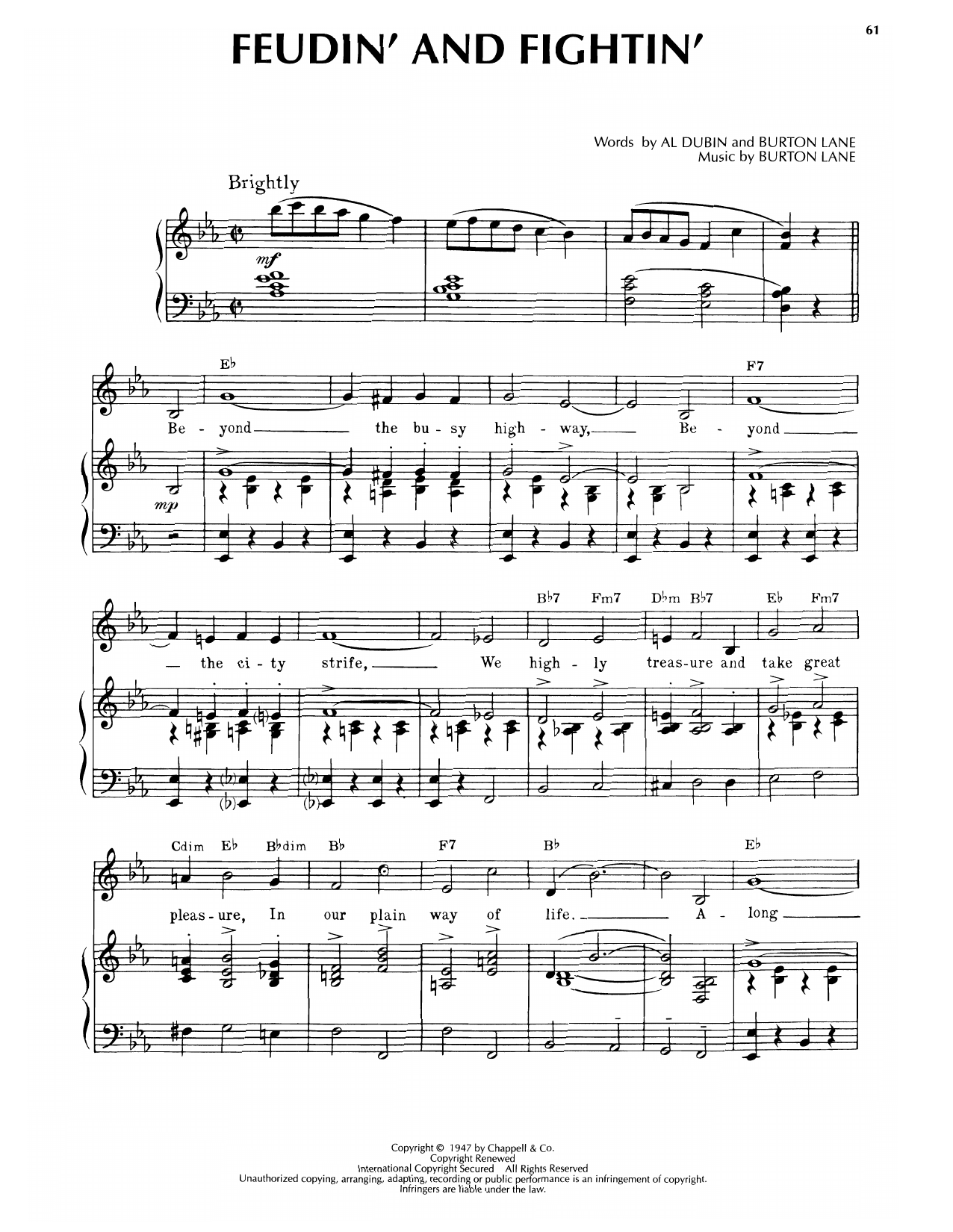 Learn to play Al Dubin Feudin' And Fightin' sheet music for Piano, Vocal & Guitar Chords (Right-Hand Melody) in minutes. Price: 7.8900$ Al Dubin Feudin' And Fightin' sheet music notes and chords arranged for Piano, Vocal & Guitar Chords (Right-Hand Melody)