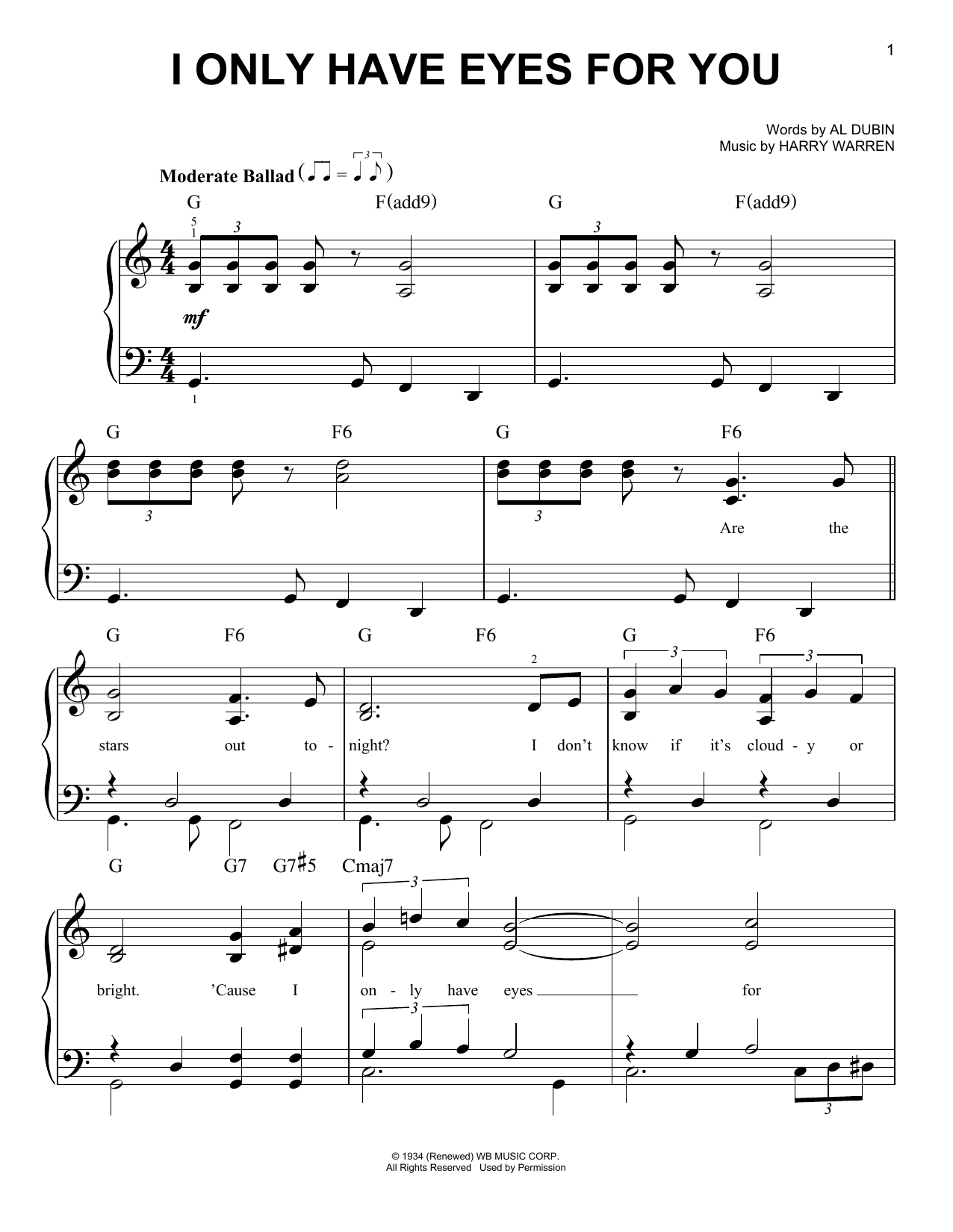 Al Dubin I Only Have Eyes For You sheet music notes and chords. Download Printable PDF.