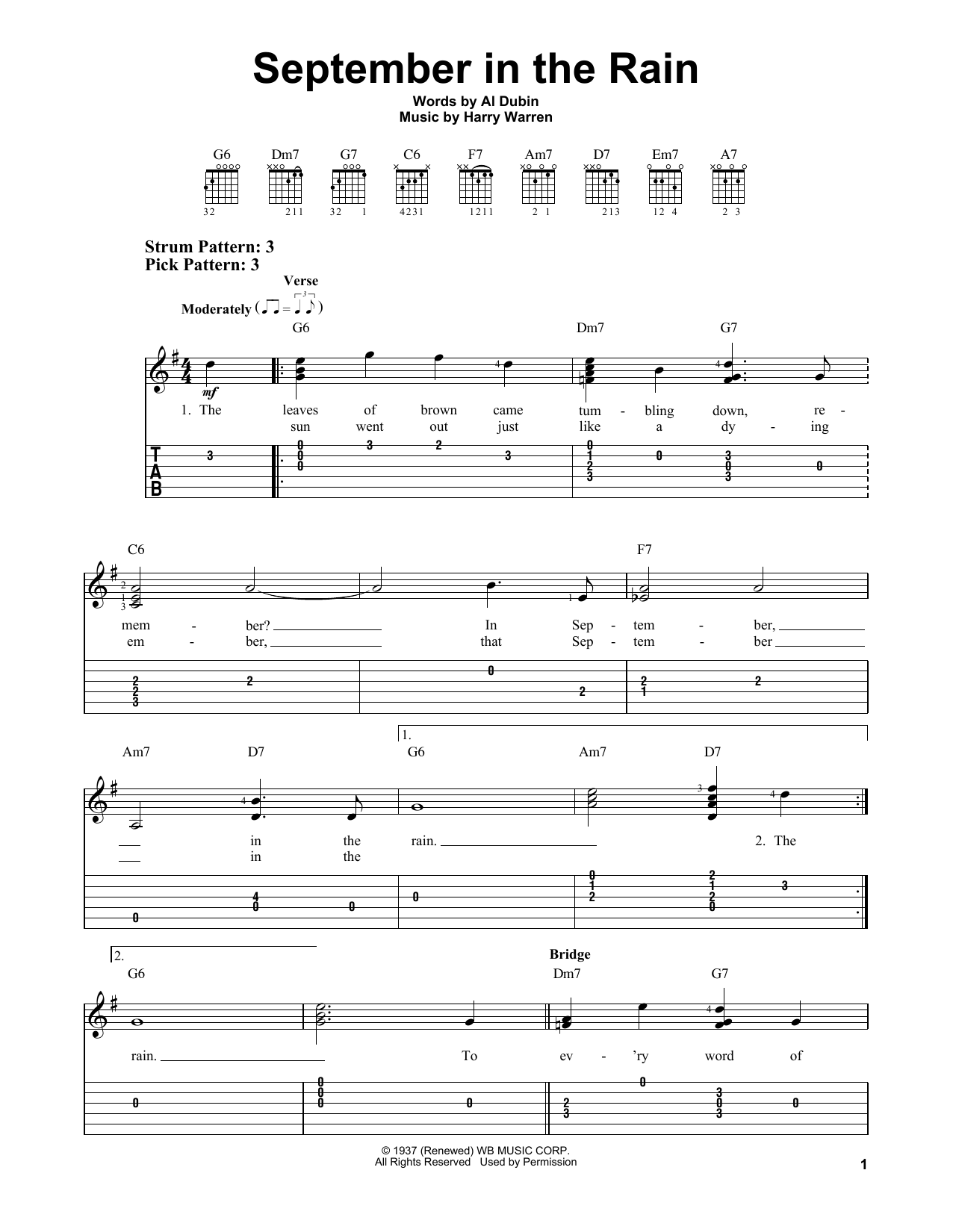 Al Dubin September In The Rain sheet music notes and chords. Download Printable PDF.