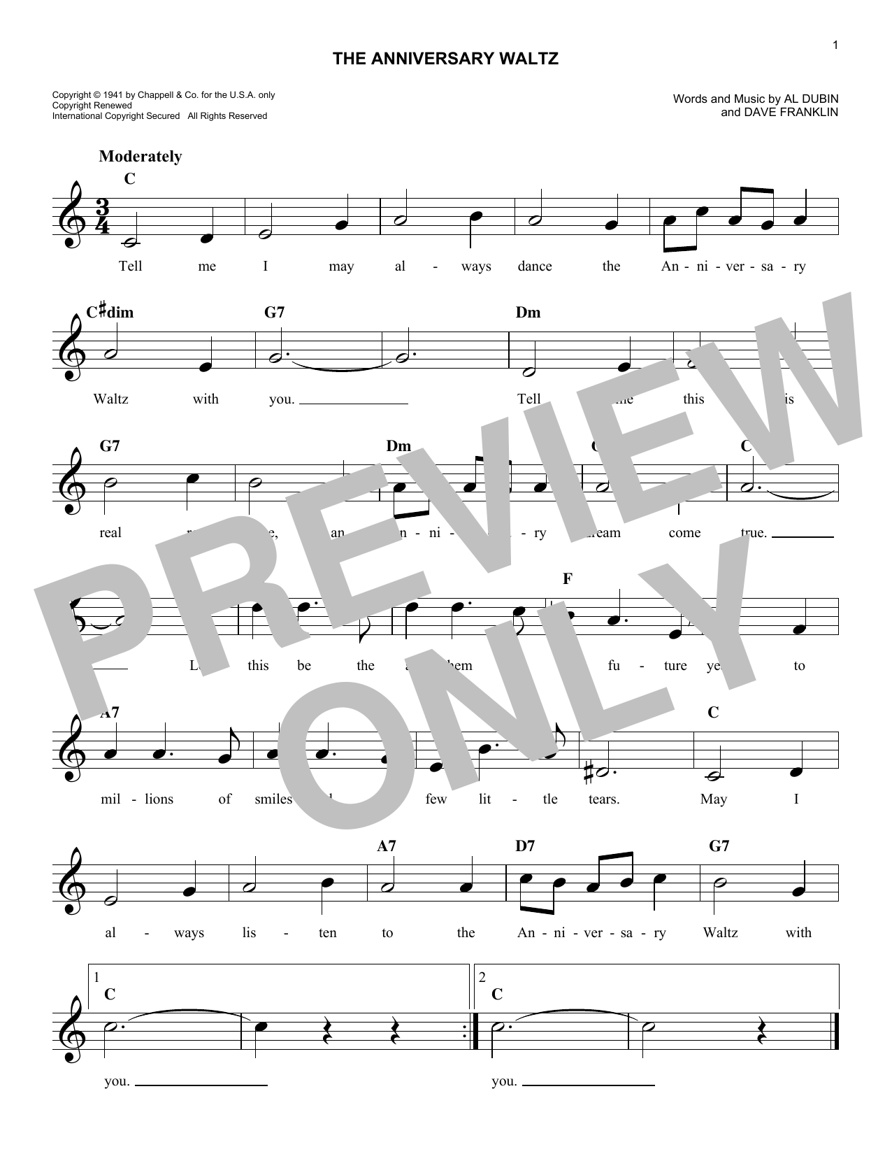 Al Dubin The Anniversary Waltz sheet music notes and chords. Download Printable PDF.